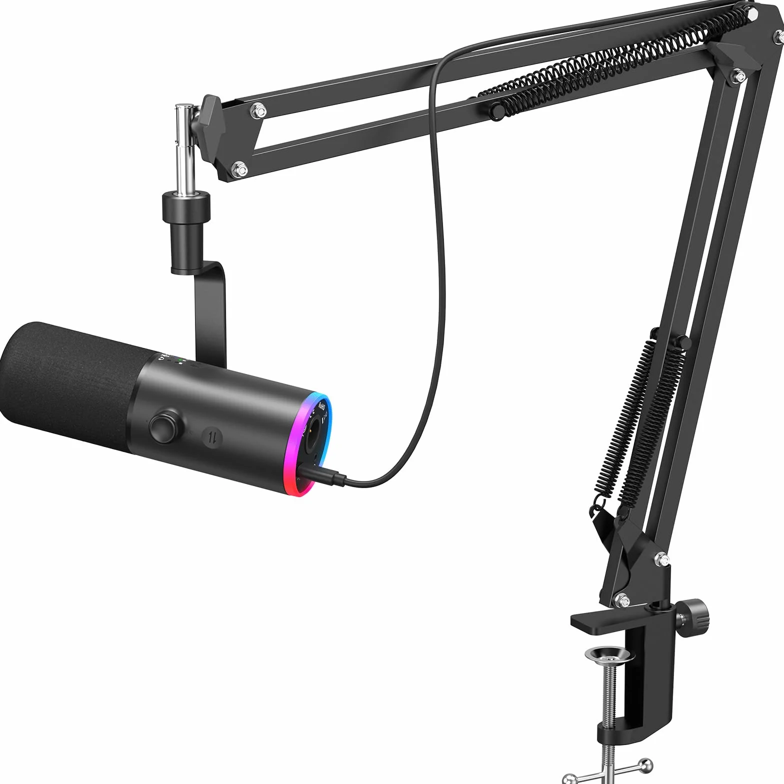 TONOR Dynamisches Gaming-Mikrofon, XLR/USB-Mikrofon für Streaming, AI-Geräuschunterdrückung, steuerbares RGB, Tap-Mute, 3,5-mm-Kopfhörerbuchse, Mikrofon mit Galgenarm, schwarz, TD510 AIR S+H