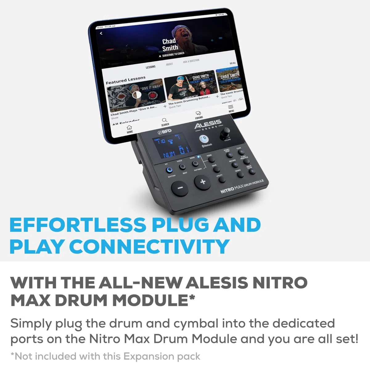 Alesis Drums Nitro Max Expansion Pack - E-Drum Set Erweiterung für Nitro Max Kit mit Mesh Tom Pad, 10" Becken mit Choke und Verbindungskabeln