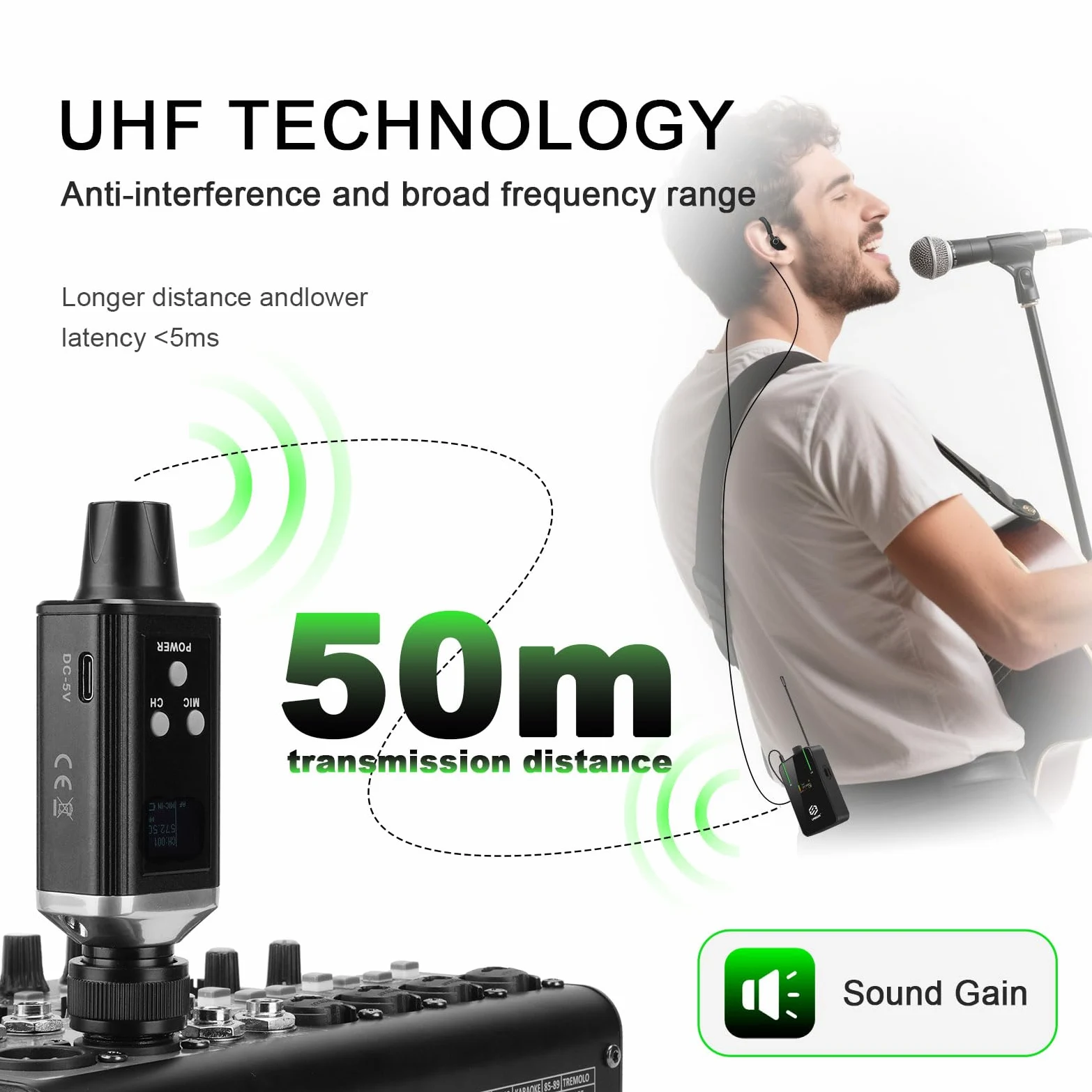 AR9 UHF Mono Wireless In Ear Monitor System Transmitter & Beltpack Receiver for Studio, Band Rehearsal & Live Performance (AR9 Pro-1)