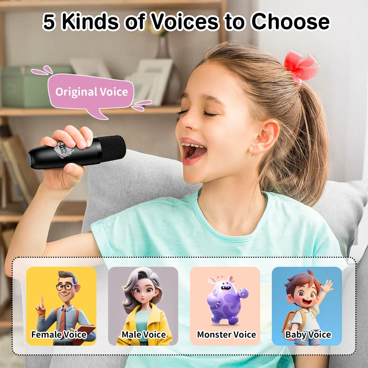 PHNIXGAM Mini Karaoke Maschine mit 2 drahtlosen Mikrofonen, Tragbarer Bluetooth Lautsprecher, Karaoke Mikrofon mit LED, Lautsprecher-Unterstützung für TF-Karte/USB, AUX in (Schwarz)