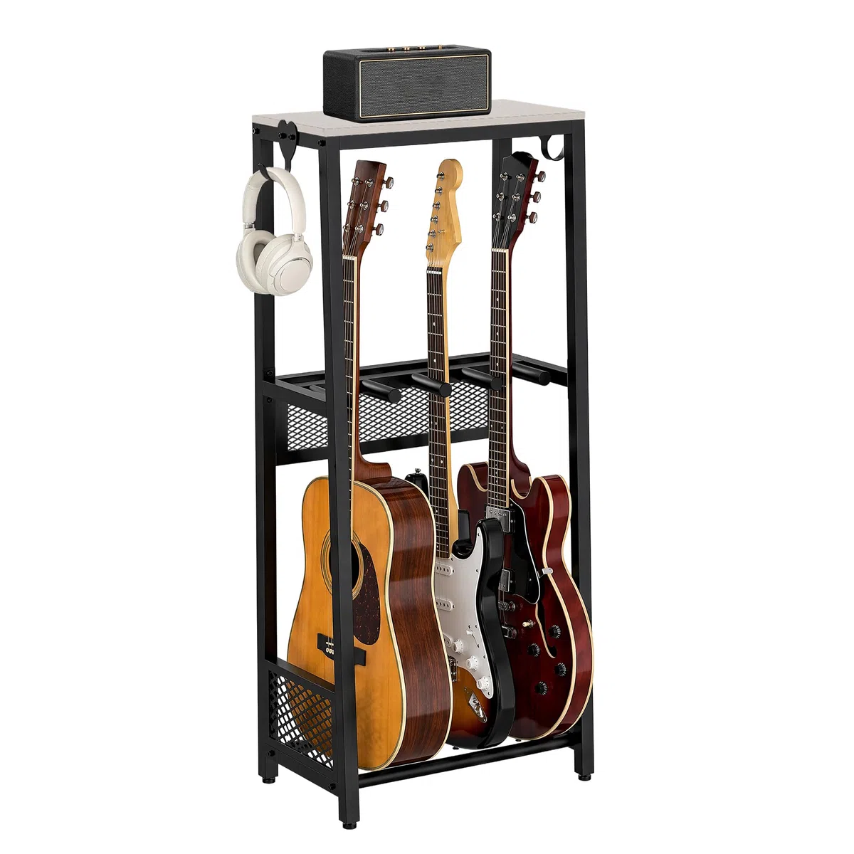 EmberGlow Offizieller Gitarrenständer, Gitarrenständer mit Verstärkerständer für Akustikgitarre, E-Gitarre, Bass, Ukulele, Multi-Gitarrenständer für Heimstudio, Musikzimmer, Grau, S