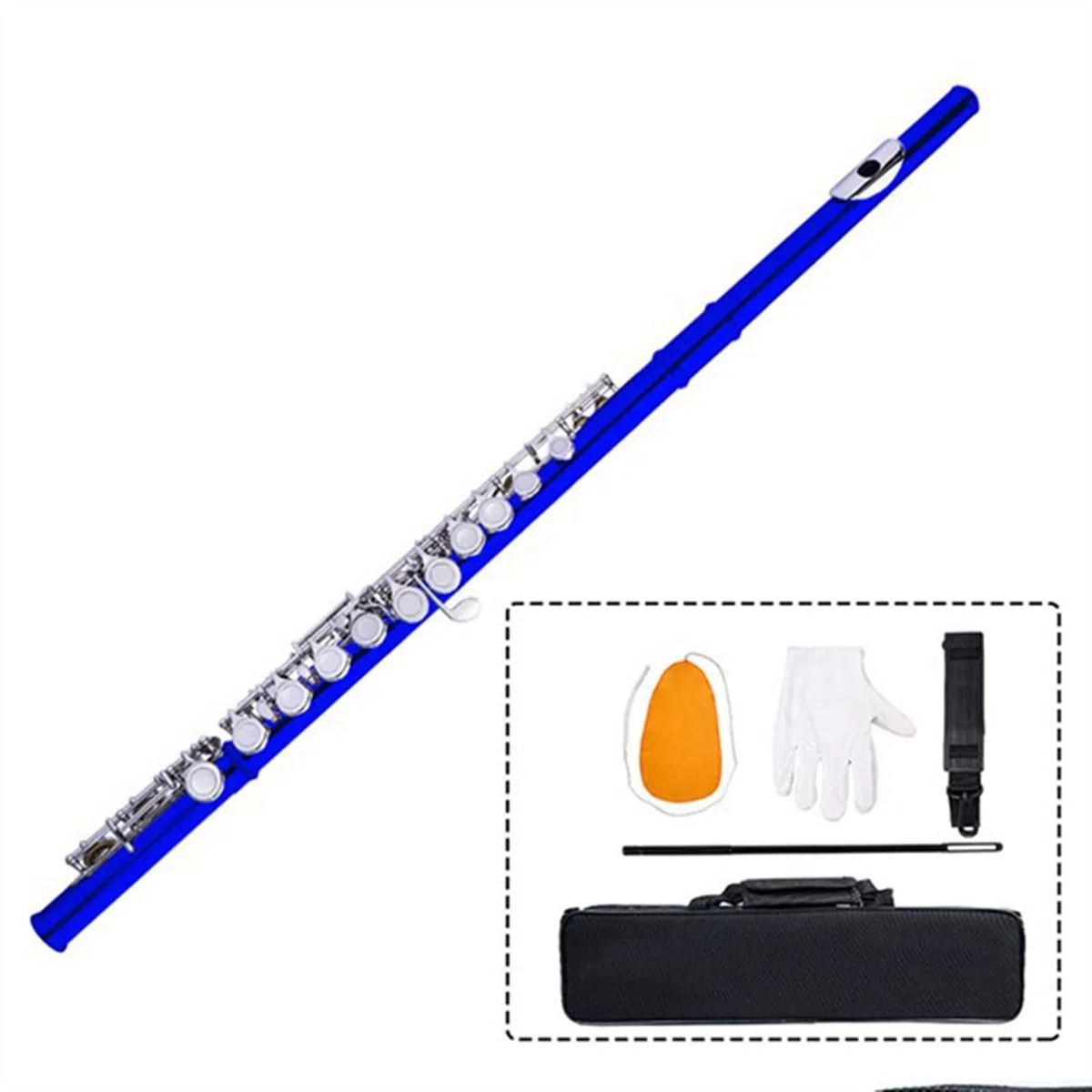 Blaue Flöte 16-Loch-Weißkupfer Vernickelte Flöte C-Stimmung Anfänger-Flöteninstrument Flöteninstrument