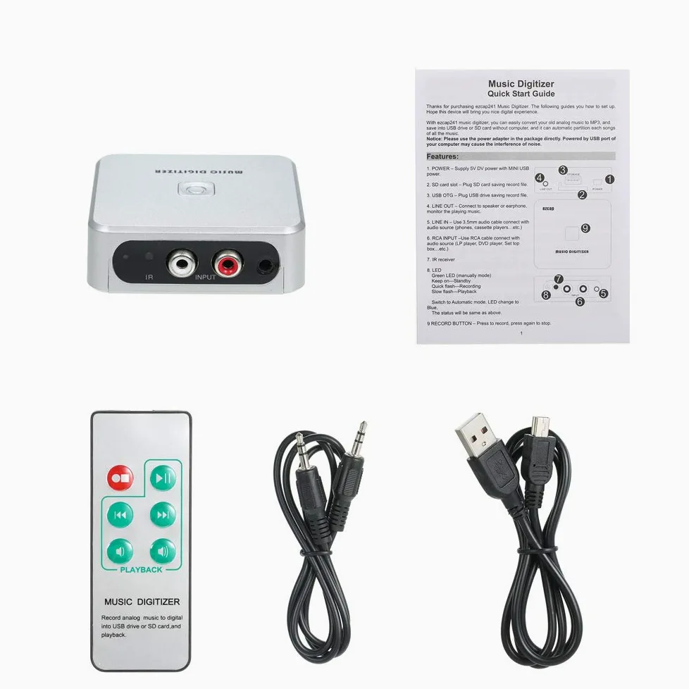 Docooler Music Player Music Digitizer Aufnahme analoger Musik in SD-Karte USB-Laufwerk Mini-USB-Anschluss Wiedergabe Fernbedienung