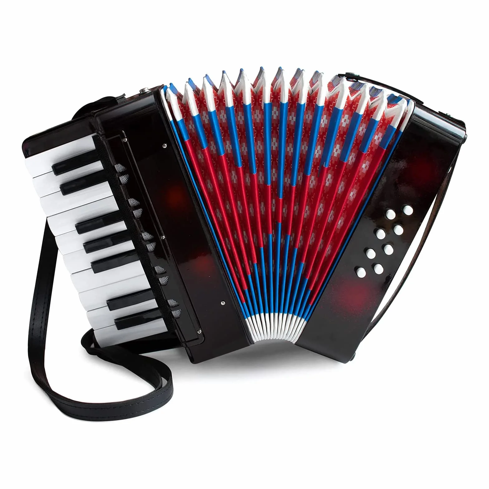 Akkordeon, 17 Tasten, 8 Basskn?pfe, Mini-Akkordeon-Instrument, Spielzeug-Akkordeon-Musikinstrument mit Einziehbarem Lederriemen f¨¹r, Anf?nger, Sch¨¹ler, P?dagogisch
