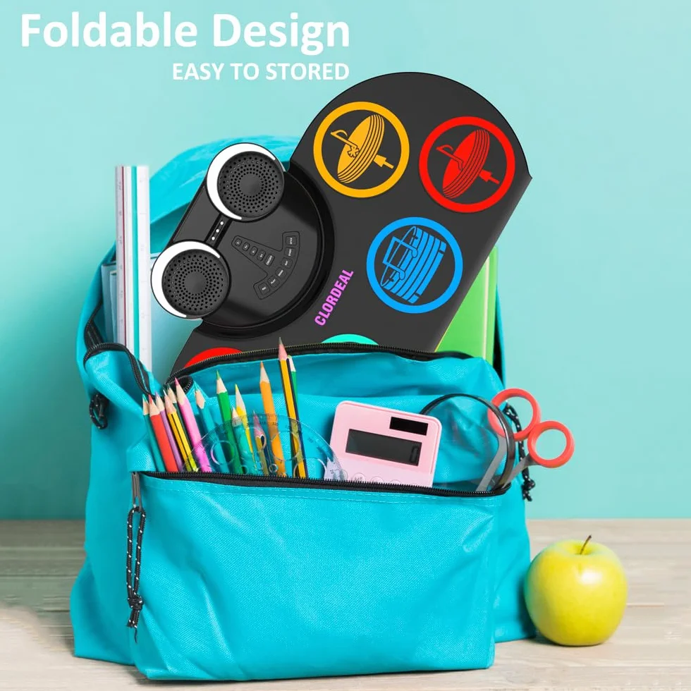 Schlagzeug Elektronisch, 9-Pad Digitales E Drum Set mit Lautsprechern/Kopfhöreranschluss, Tragbares Elektro Schlagzeug Kinder mit Bluetooth MIDI für Anfänger, 10 Stunden Laufzeit