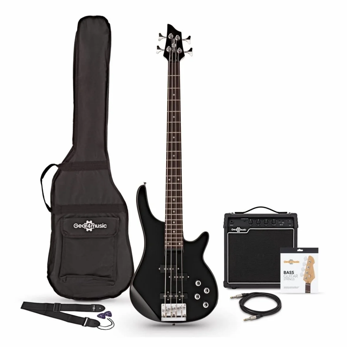 Gear4music Chicago Bassgitarre Set mit 15W Verstärker für Erwachsene Anfänger