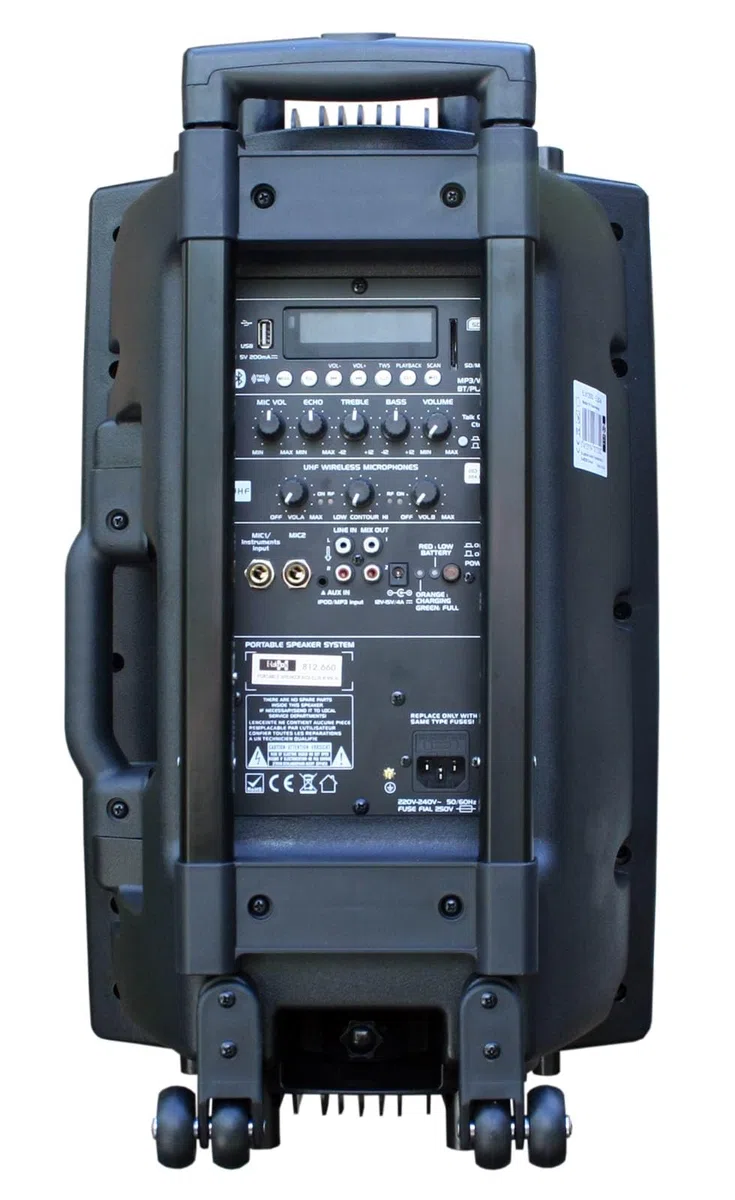 E-Lektron Bluetooth Karaoke Partybox mit 2 Funkmikrofonen – Mobile Lautsprecher EL30-M Komplettset mit Akku, USB, SD & Radio