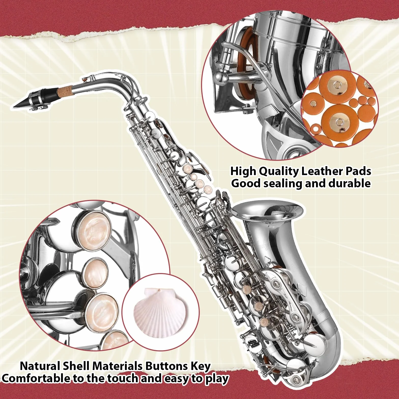 Btuty Eb Altsaxophon Set, Messing Saxophon,E Flat Alto Saxophone, inkl. Mundstück, Reinigungstuch, Handschuhe, Tragegurt und gepolstertem KofferSaxophon für Anfänger und Schüler