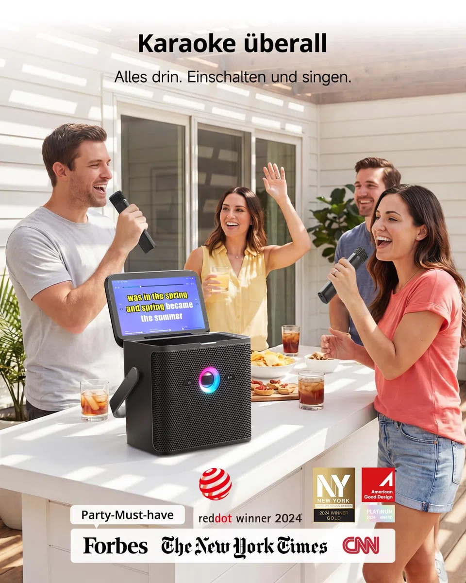 Ikarao Karaoke-Maschine für Erwachsene Kinder, mit Songtext-Display, WiFi-Verbindung zu YouTube & Karaoke-App, 2 EQ Autotune drahtlose Mikrofone, tragbares PA-System für Zuhause, Familie, Party
