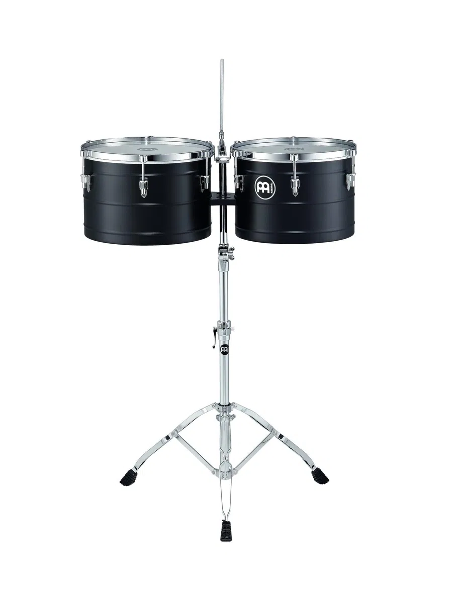 Meinl Percussion Marathon Turbo Timbales -2 Trommeln mit 14 und 15 Zoll - Mit Kippständer - Stahl, Schwarz (MTT1415BK)