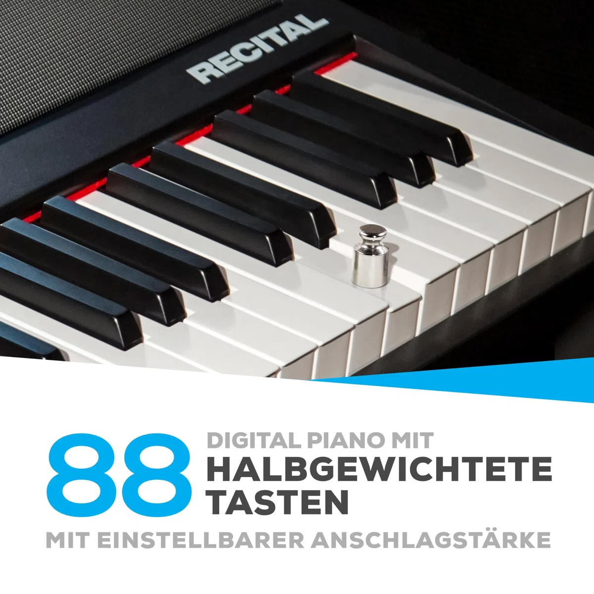 Alesis Recital - E Piano 88 Tasten für Einsteiger mit Halbgewichteten Volle Größe Klavier, Lautsprechern, Fünf Premium-Stimmen, Kopfhörerausgang, Klavier Lektionen-Abo