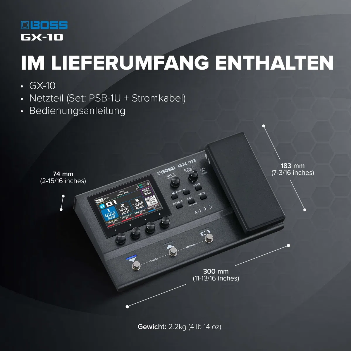 BOSS GX-10 | Compact Guitar & Bass Effects Processor | GX-100 Sound Engine | Colour Touch Display | 32 Amp Types & 170 BOSS Effects | Multi-mode Footswitches & Expression Pedal | AIRD Technology