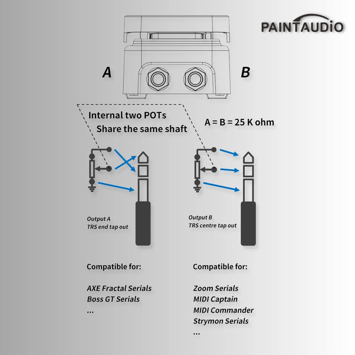 Paint Audio Foot Captain Dual Outputs Expression Pedal, Multi-Effekt-kompatibel für Tip/Ring-Verbindung (Foot Captain-SWM)