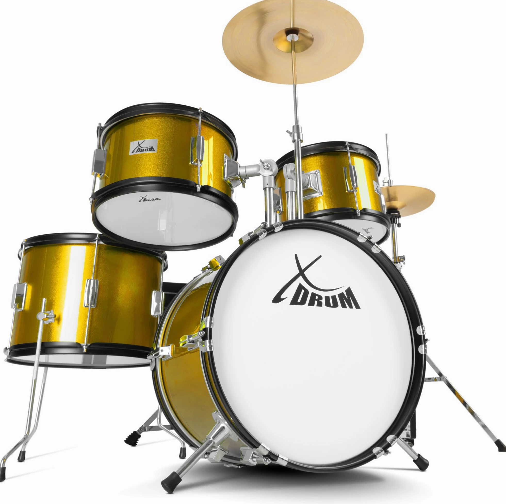 XDrum Junior Pro Kinder Schlagzeug Sunset Gold Sparkle - geeignet von 5-9 Jahren - Drumset mit komplettem Zubehör - inkl. Schule - Orange