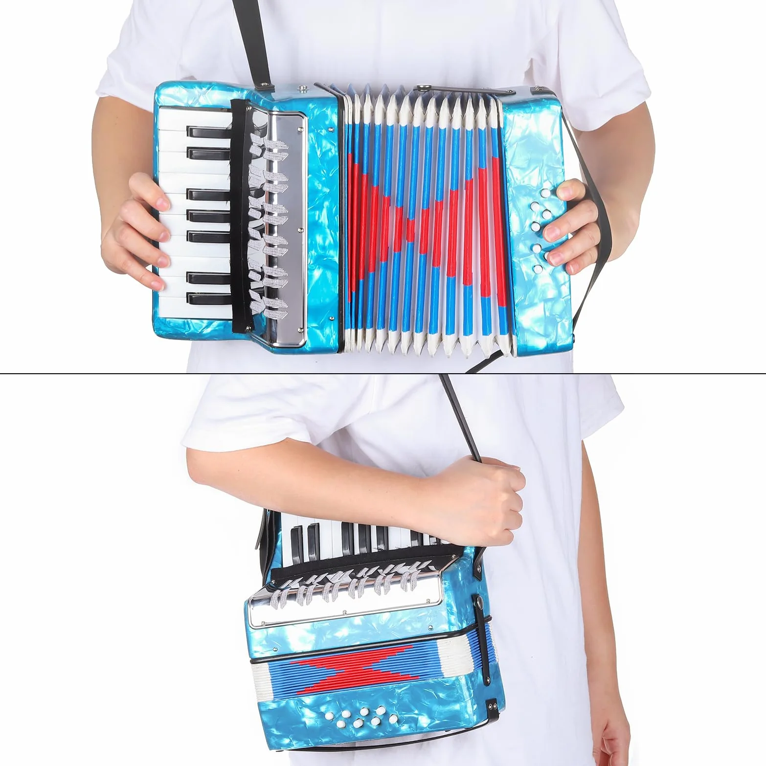 QUARKZMAN Akkordeon, 17 Tasten 8 Bassknopf Ziehharmonika Mini Musikinstrument Leicht für Erwachsene Anfänger Bildung, Grün