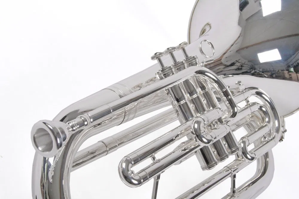 Marching Bariton in B, Basstrompete, versilbert, Edelstahl Ventile