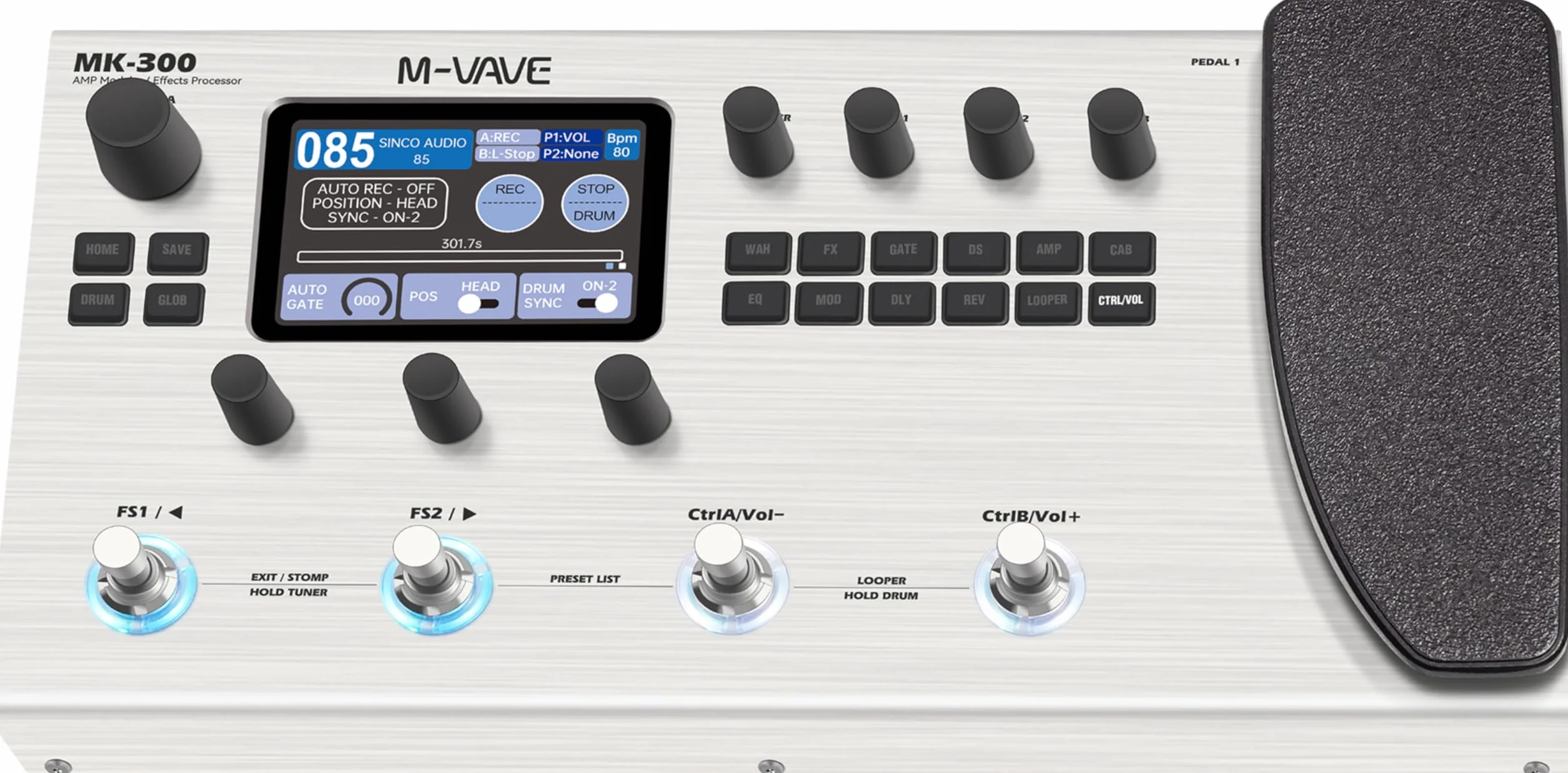 M-Vave MK-300 - Multieffektprozessor für Gitarre und Bass, 11 Module, über 320 Effekte, 120 Verstärker, IR-Loader, Looper, Drumcomputer, BT- und USB-Soundkarte