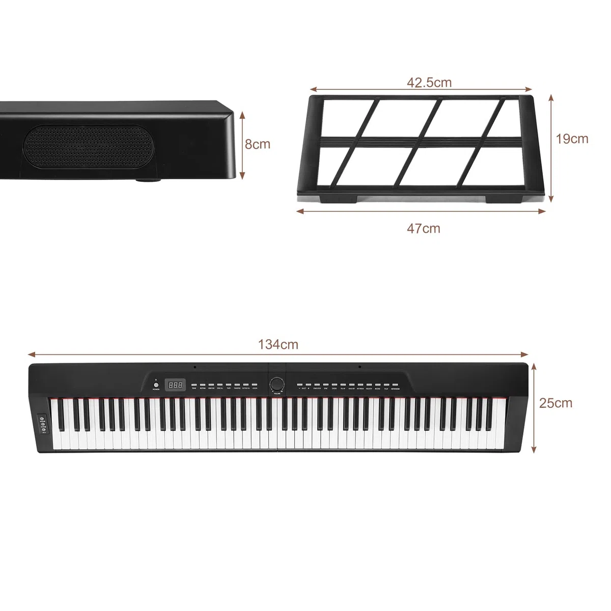 LEADZM 88 Tasten Halbgewichteten Digital Piano, Full Size Keyboard, Elektronische Tastatur mit Doppelrohr-X-förmigem Ständer, Bluetooth MIDI, Notenständer, Sustain-Pedal, Kopfhörer