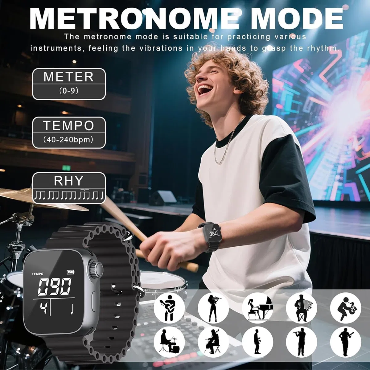 Denash Vibrierende Metronomuhr, Einstellbar 40–240 BPM mit Umschaltbaren Metronomen und Übungsmodus, Elektronisches Tragbares Metronom für Musiker, Training