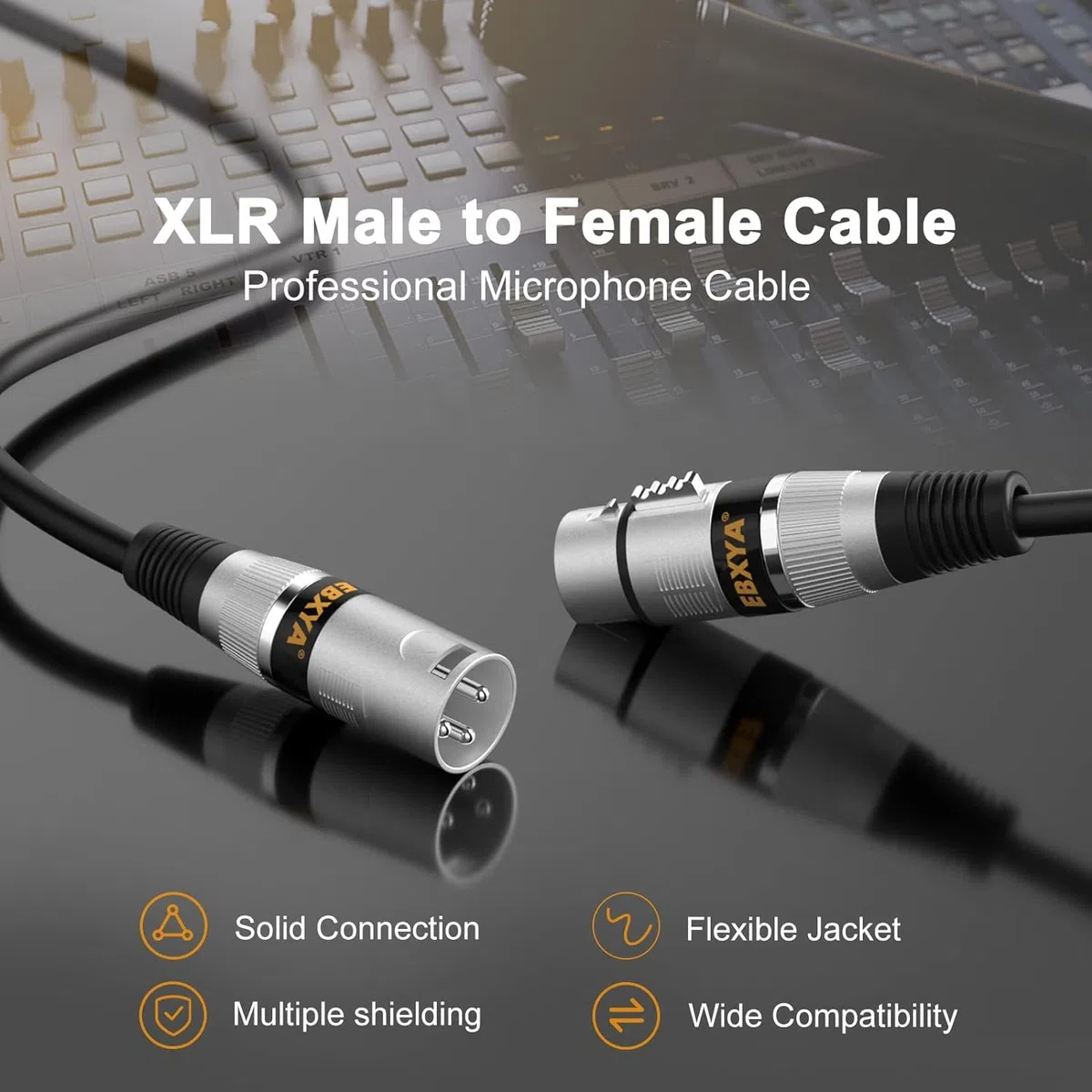 EBXYA XLR Kabel 15 M 2 Packungen Premium Symmetrisches DMX-Kabel mit 3-Poligem XLR-Stecker auf Buchse, Mikrofonkabel, Schwarz
