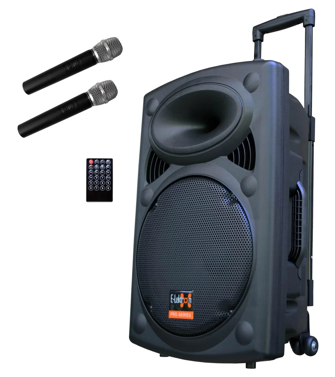 E-Lektron Bluetooth Karaoke Partybox mit 2 Funkmikrofonen – Mobile Lautsprecher EL30-M Komplettset mit Akku, USB, SD & Radio