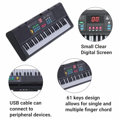 Keyboard Piano 61 Tasten Digital Piano Keyboard mit Mikrofon USB Kabel Dual Lautsprecher für Kinder Erwachsene Anfänger