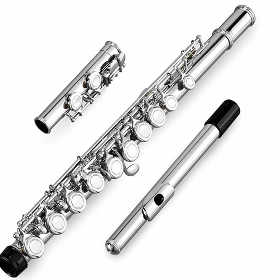 16 Geschlossene Offene Löcher C-Tonart Professionelles Querflöte Konzertmusikinstrument mit Box Reinigungstuch Stockhandschuhe