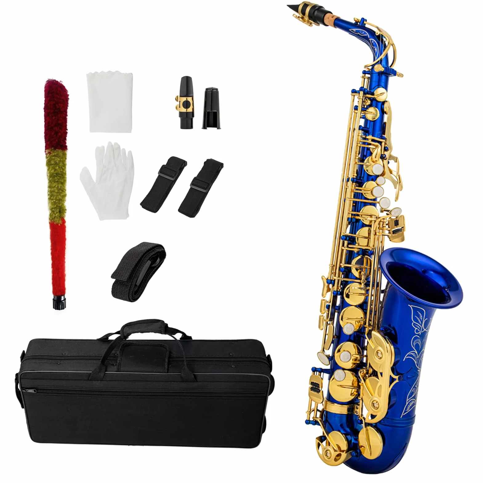 Saxophon Eb Alt Saxophon Students Altsaxophon Altmessing E Flat Sax 802 Schlüsseltyp Holzblasinstrument mit Reinigungsstab Stoffhandschuhe Gurt gepolsterte Tasche