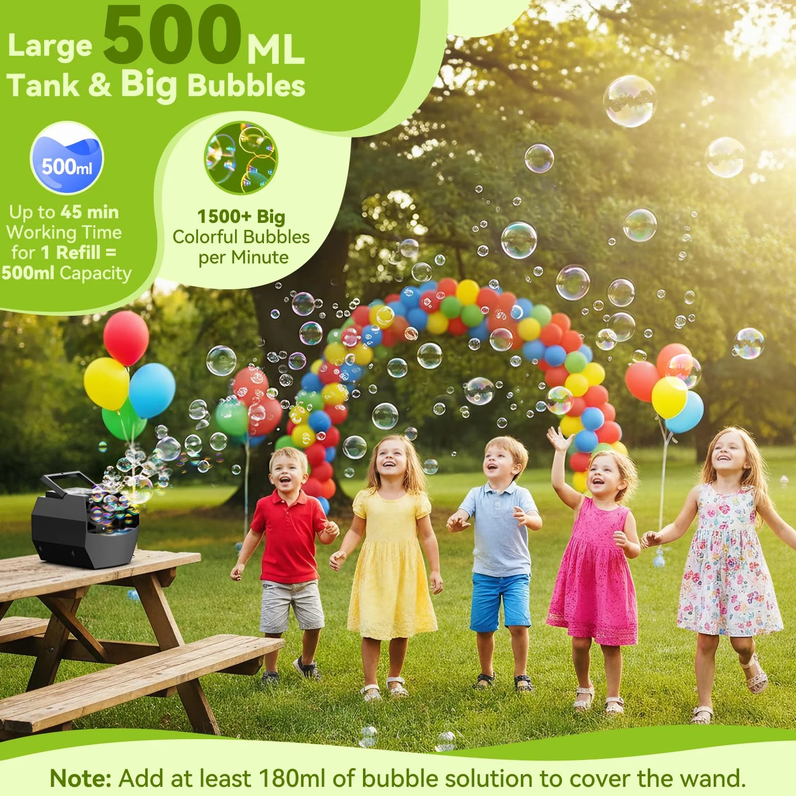 Theefun Tragbare Seifenblasenmaschine, Automatischer Seifenblasenmaschine Kinder 500ml Seifenblasen Maschine 1500+ Bubbles/Min Professional Blasenmaschine für Geburtstag, Party, Hochzeit (Black)
