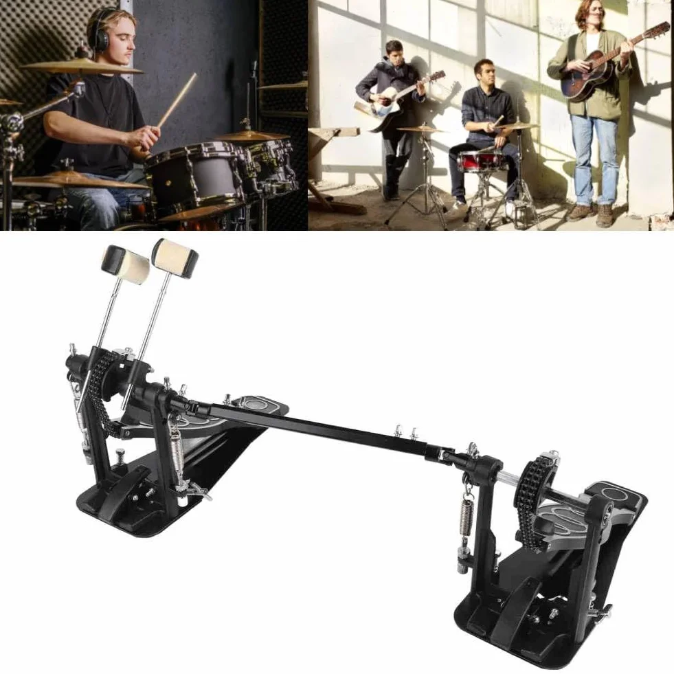 Fußmaschine Pro, Doppelpedal Drum Pedal, Bass Kick Drum Pedal, Fußmaschine Chain Kick Drum Pedal 2 Pedale Schlagzeug Zubehör für Drumsets