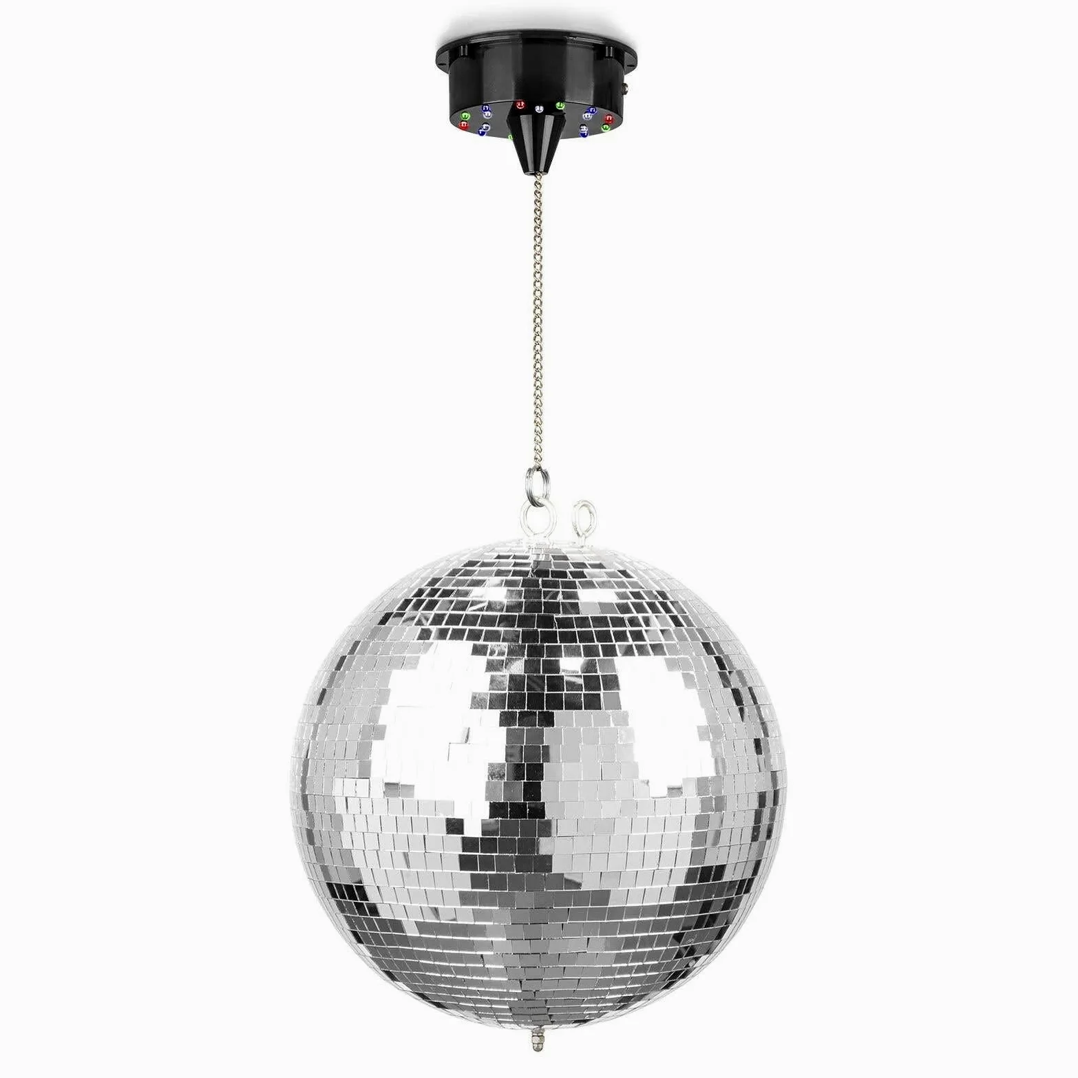 Fuzzix MB30ML - Discokugel mit Motor und Licht, 30 cm Diskokugel mit Antrieb, Batterie, Disco Ball, Spiegelkugel mit stabiler Metallöse, Discolicht Partylicht