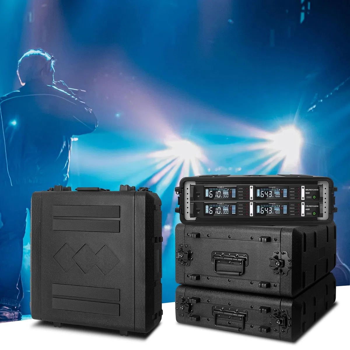 2U Rack Koffer, flach, 16 Zoll tief, 19 Zoll Rackmount-Flight-Koffer für Reisen Schutzkoffer mit maßgeschneiderter Schaumstoffeinlage Aufbewahrungsraum für drahtloses Mikrofonsystem Verstärker