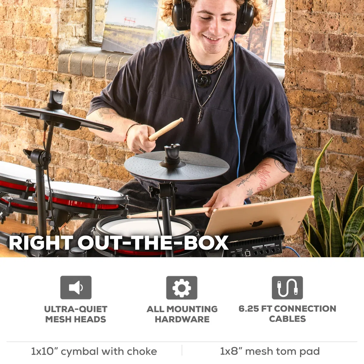 Alesis Drums Nitro Max Expansion Pack - E-Drum Set Erweiterung für Nitro Max Kit mit Mesh Tom Pad, 10" Becken mit Choke und Verbindungskabeln