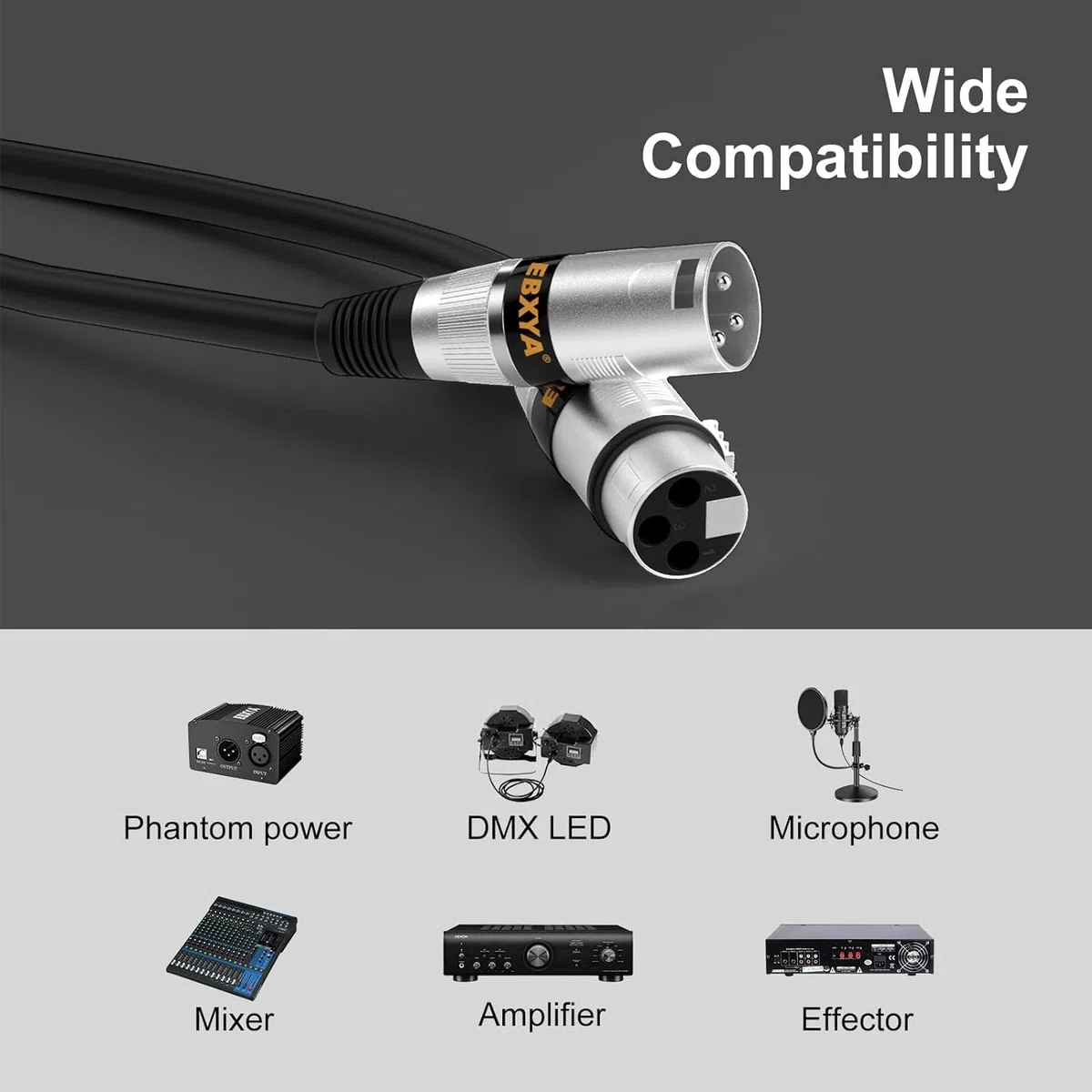 EBXYA XLR Kabel 15 M 2 Packungen Premium Symmetrisches DMX-Kabel mit 3-Poligem XLR-Stecker auf Buchse, Mikrofonkabel, Schwarz