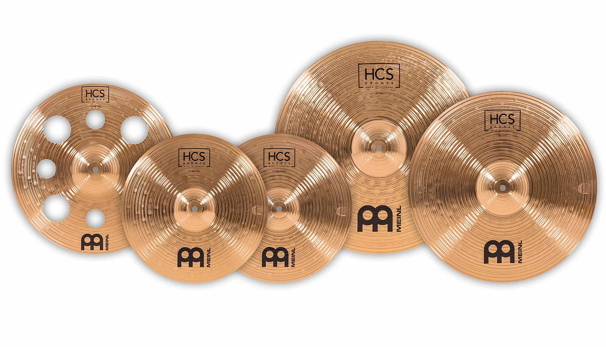 Meinl Cymbals HCS Bronze Expanded Schlagzeug Becken Set Box Pack mit 14 Hihats, 16 Trash Crash, 18 Crash und 20 Ride (35,56-50,80cm) B8 Bronze, Traditionelles Finish (HCSB14161820)