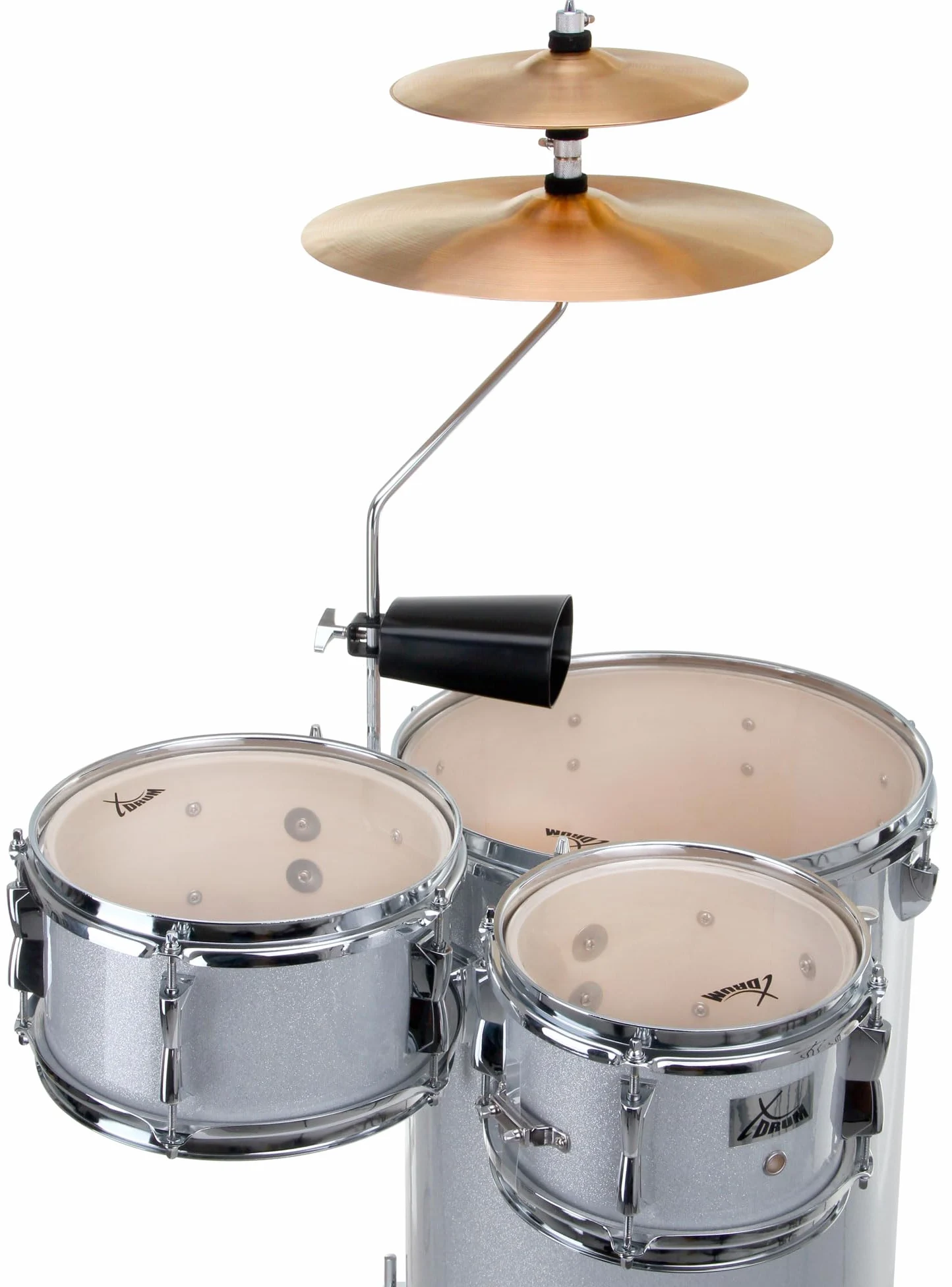 XDrum Club Drumset Cocktail Schlagzeug (inkl. Becken, Cowbell, Drumsticks und Stimmschlüssel) Silver Sparkle