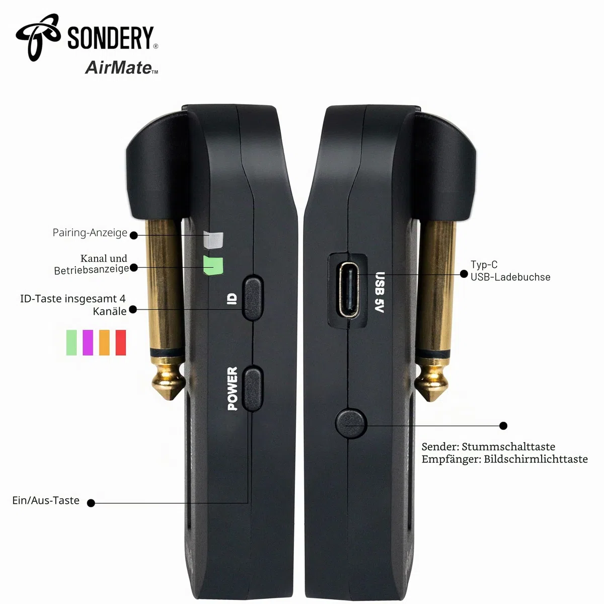Sondery Kabellos 5,8GHz Gitarren Sender Empfänger, digitales Gitarrensystem wiederaufladbar, kabelloses Gitarren-Basskabel für Gitarren-Bass