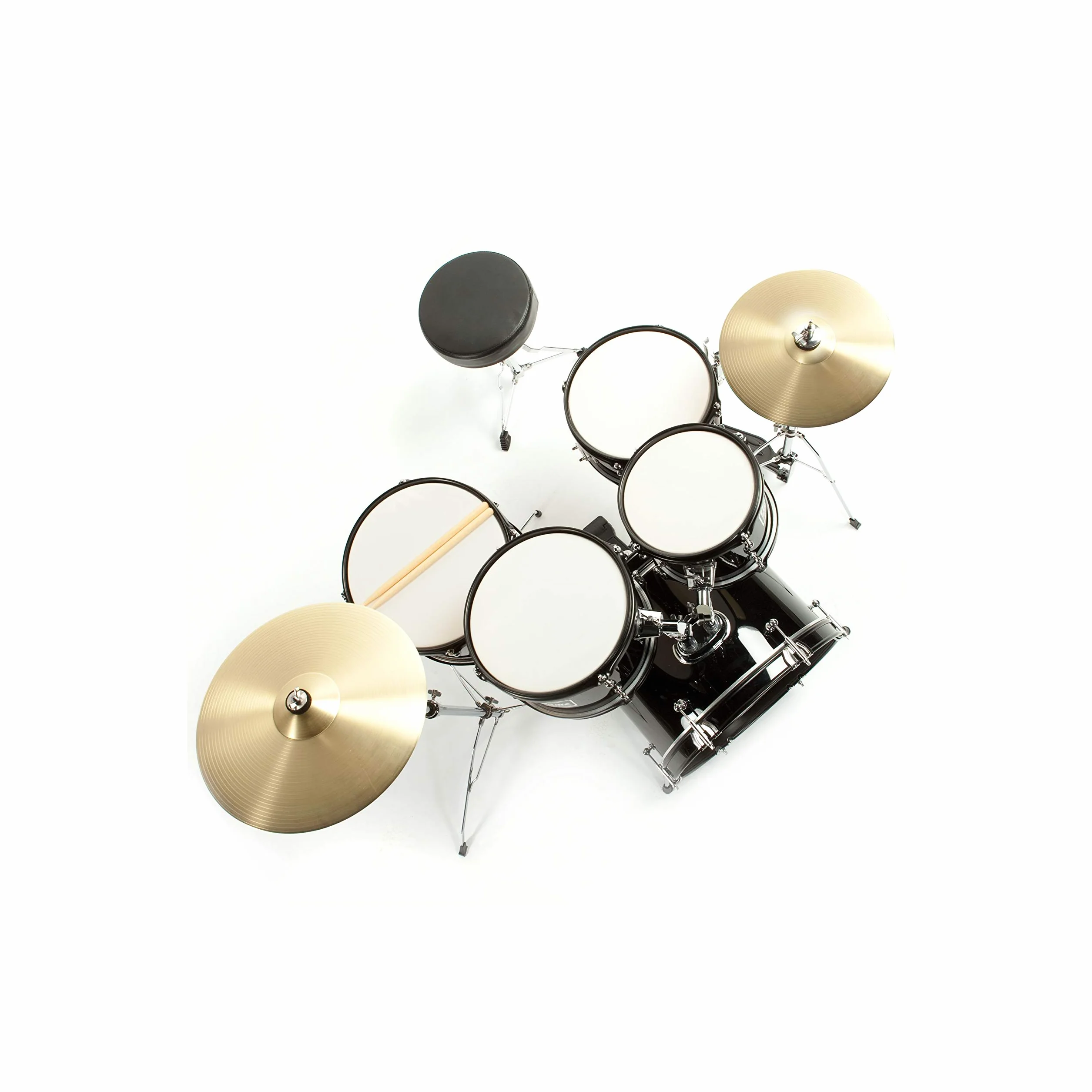 Fame 5 PC Drumset Black, Schlagzeug mit Bass Drum, Tom-Tom, Snare, Hardware und Hocker, inklusive Zubehör und Drumsticks. Perfekt für Einsteiger und Musikliebhaber
