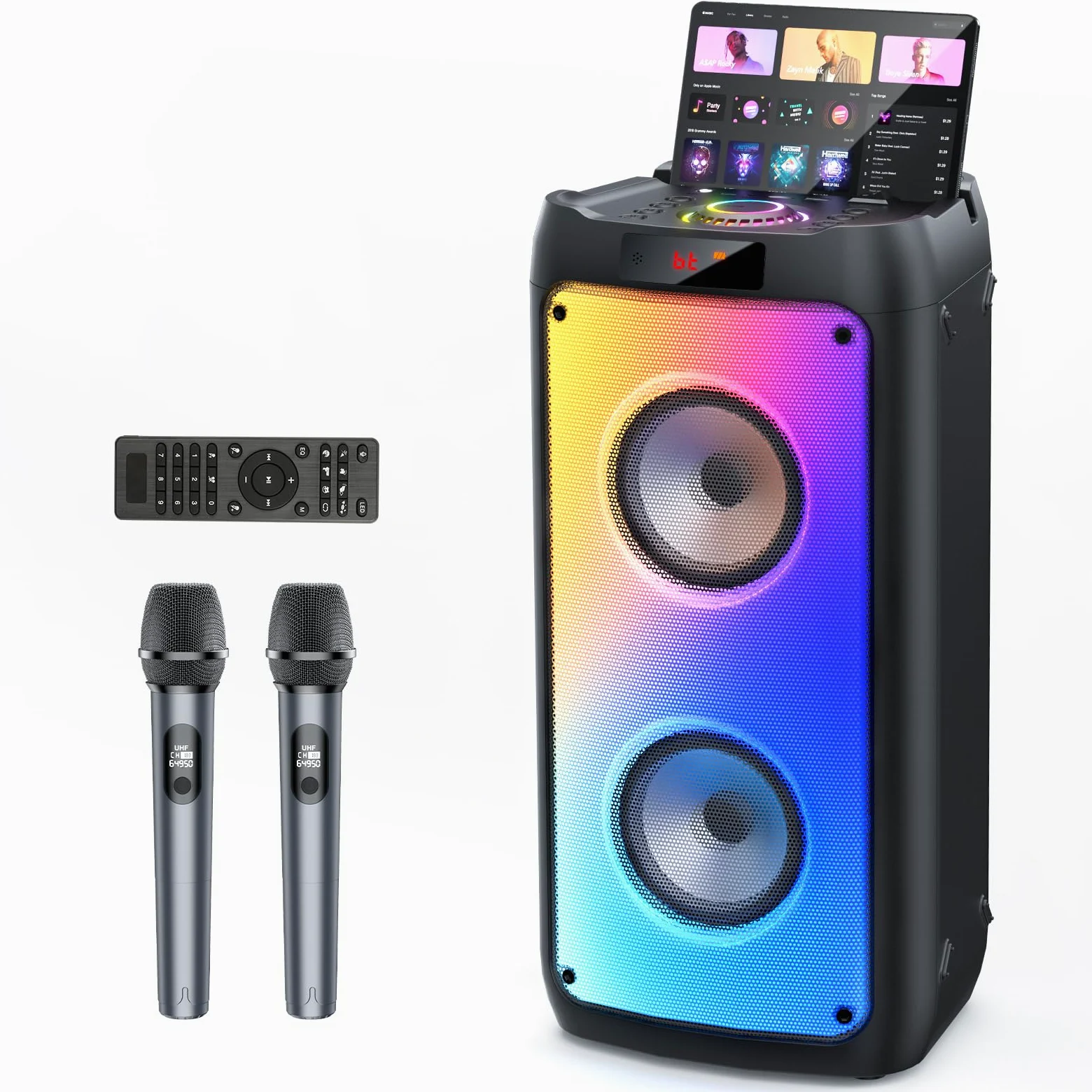 JYX Karaoke Maschine, Karaoke Anlage Mit 2 Mikrofonen, Tragbarer Bluetooth Lautsprecher Mit RGB Licht, Karaoke Box Karaoke Set, PA System Für Erwachsene, Party Box, Unterstützt TF/USB, AUX, FM, TWS