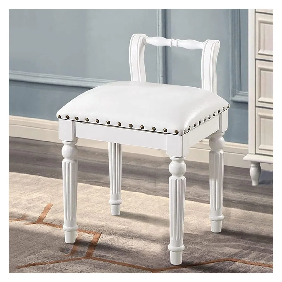 Pianobank, Klavierbank, Klavierhocker, Schminkstuhl, Klavierhocker, Frisiertischhocker aus Holz, einfacher Rückenlehnenstuhl, Schlafzimmer-Make-up-Hocker, Ankleidezimmerhocker(White)