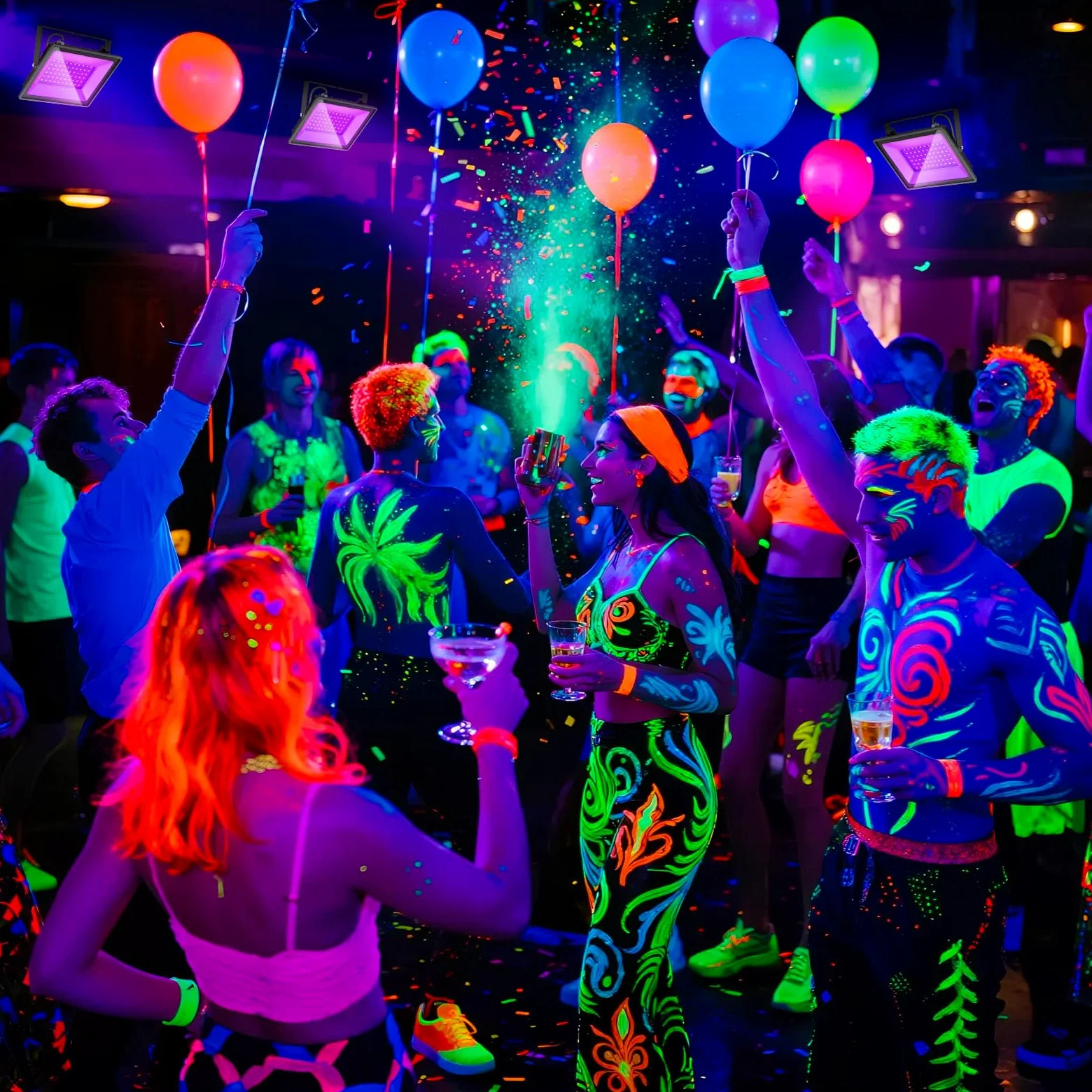 Glostars 1er-Pack UV Schwarzlicht Strahler, 385–400 nm. Professionell, wasserdicht IP66, sicher. Innen/Außen-Flutlicht für Partys, Bars, Diskos, Schwarzlicht-Events.
