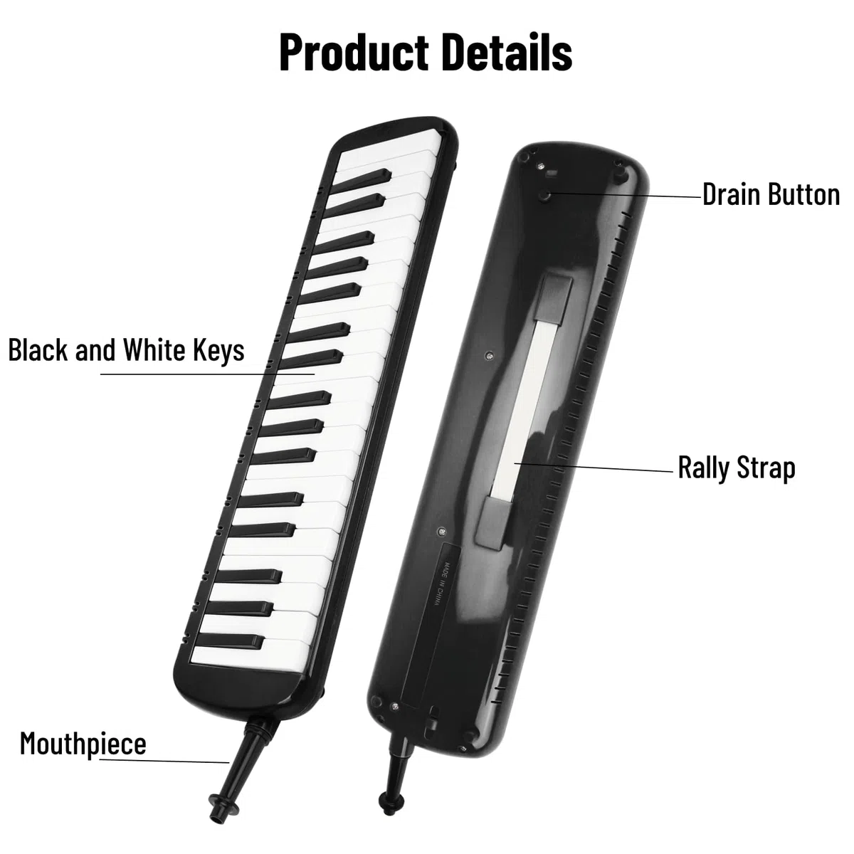 Melodica 37 Tasten Tastatur Melodica Blasmusikinstrument für Anfänger Professionelles Training mit Einfacher Installation(schwarz)