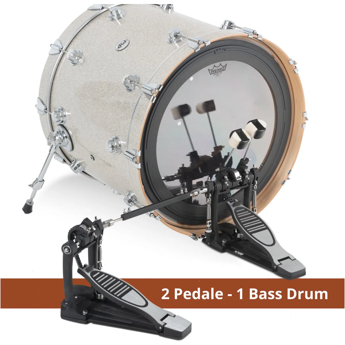 XDrum Fußmaschine Pro Doppel (2 Pedale, Doppelkettenzug, 4 Side Beater, zusätzliche Beateraufnahme links, ideal auch für Drumsets mit 2 Bass Drums)