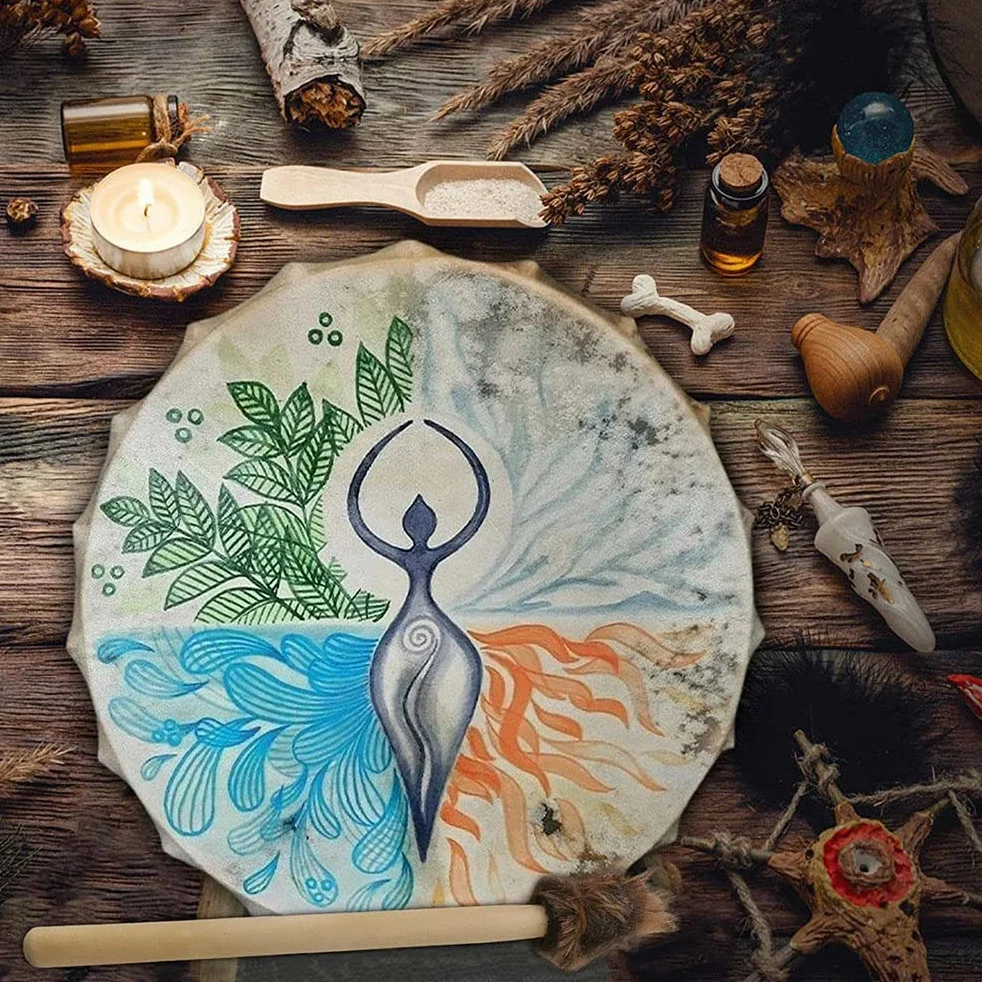 MAICOLA Schamanentrommel, Sibirische Trommel, Handgemachte Musik, spirituelle Bassdrum mit Drumstick spirituelle Musik, Klangheilung, Trommelreflexion und Meditation Erwachsene