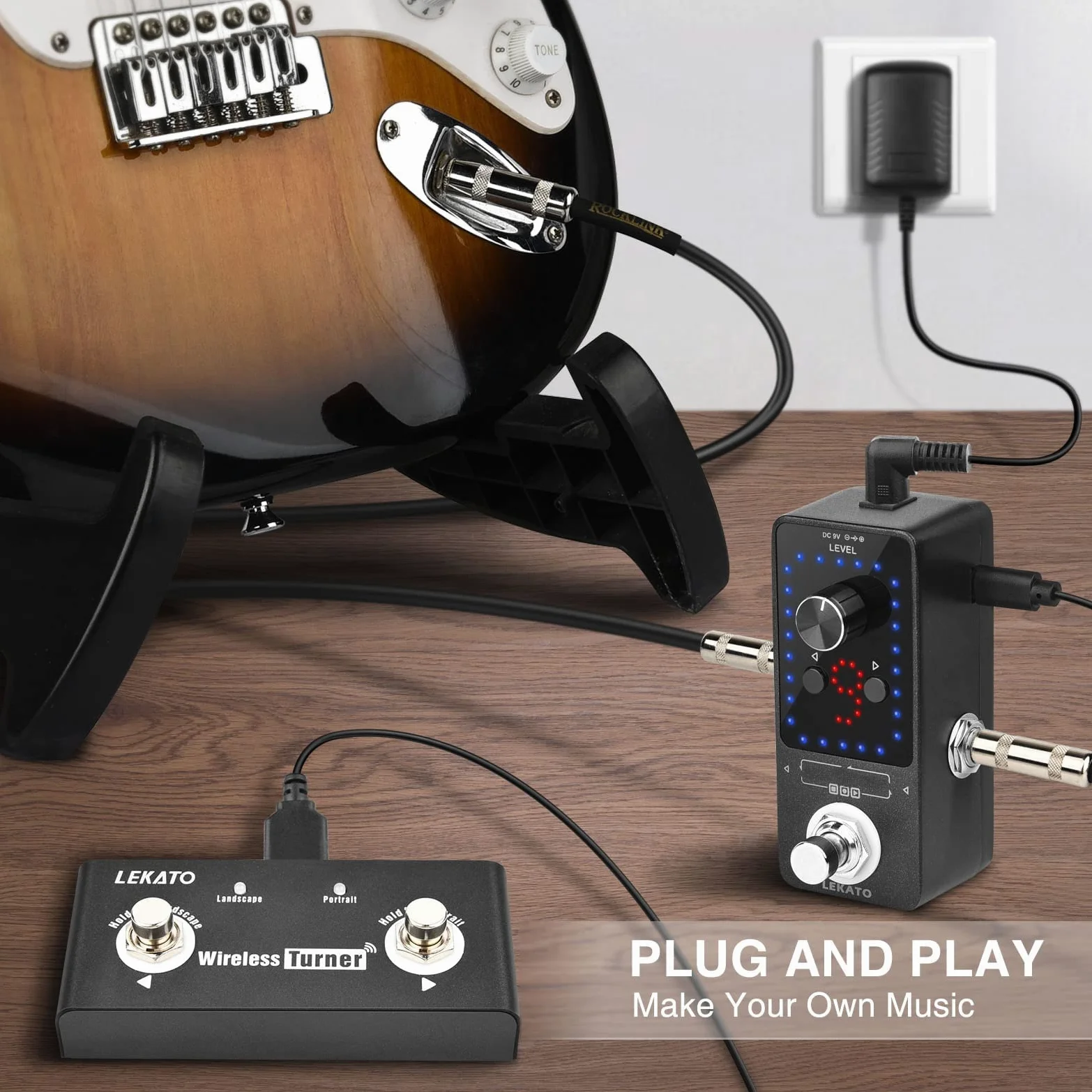 Guitar Looper mit Netzteil, LEKATO 9 Loops 40 Minuten Aufnahmezeit Gitarren-Looper Eingebautes Stimmgerät Unbegrenzter Overdub Elektronisches Looper-Effektpedal für E-Gitarren-Bass (mit Adapter)
