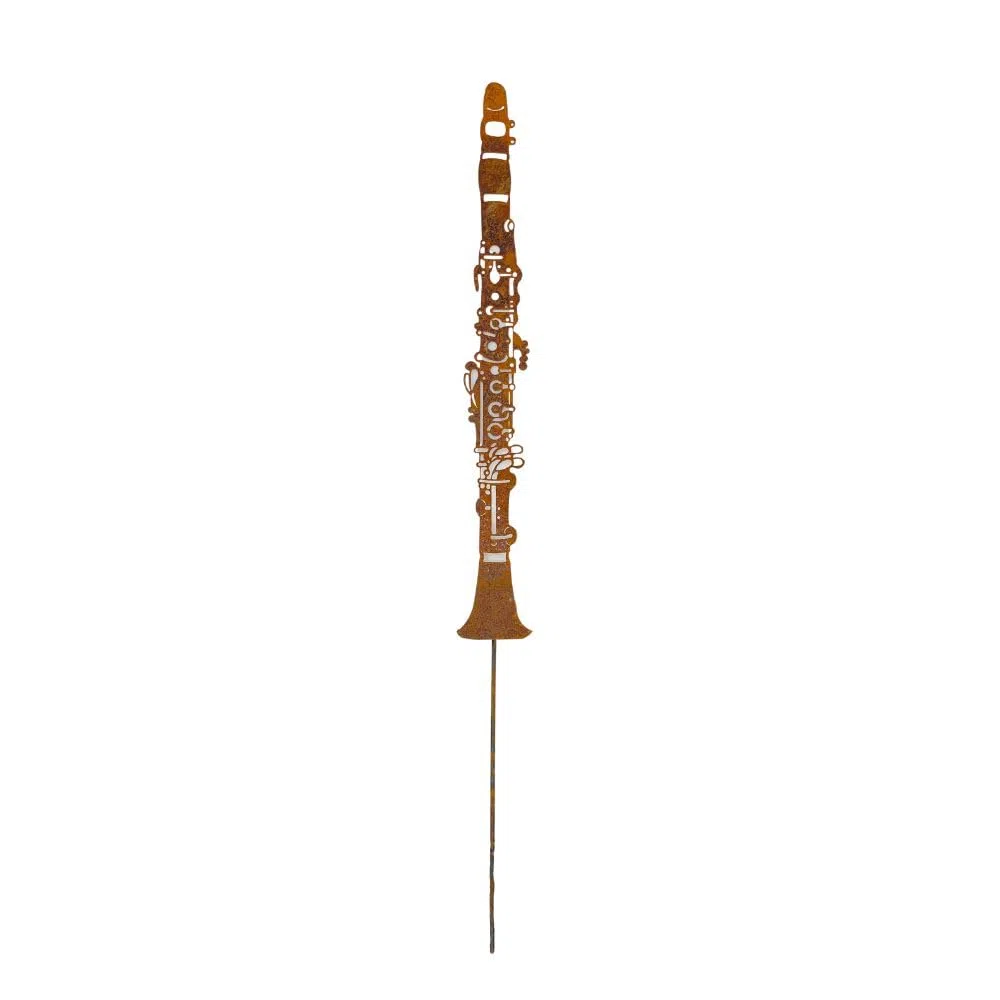 Gartenstecker Klarinette aus Cortenstahl Rostoptik – 110 cm – Wetterfest & Ganzjährig Outdoor – rostige Metall Gartendeko für Beet, Rasen, Terrasse & Balkon – Geschenk für Musikliebhaber