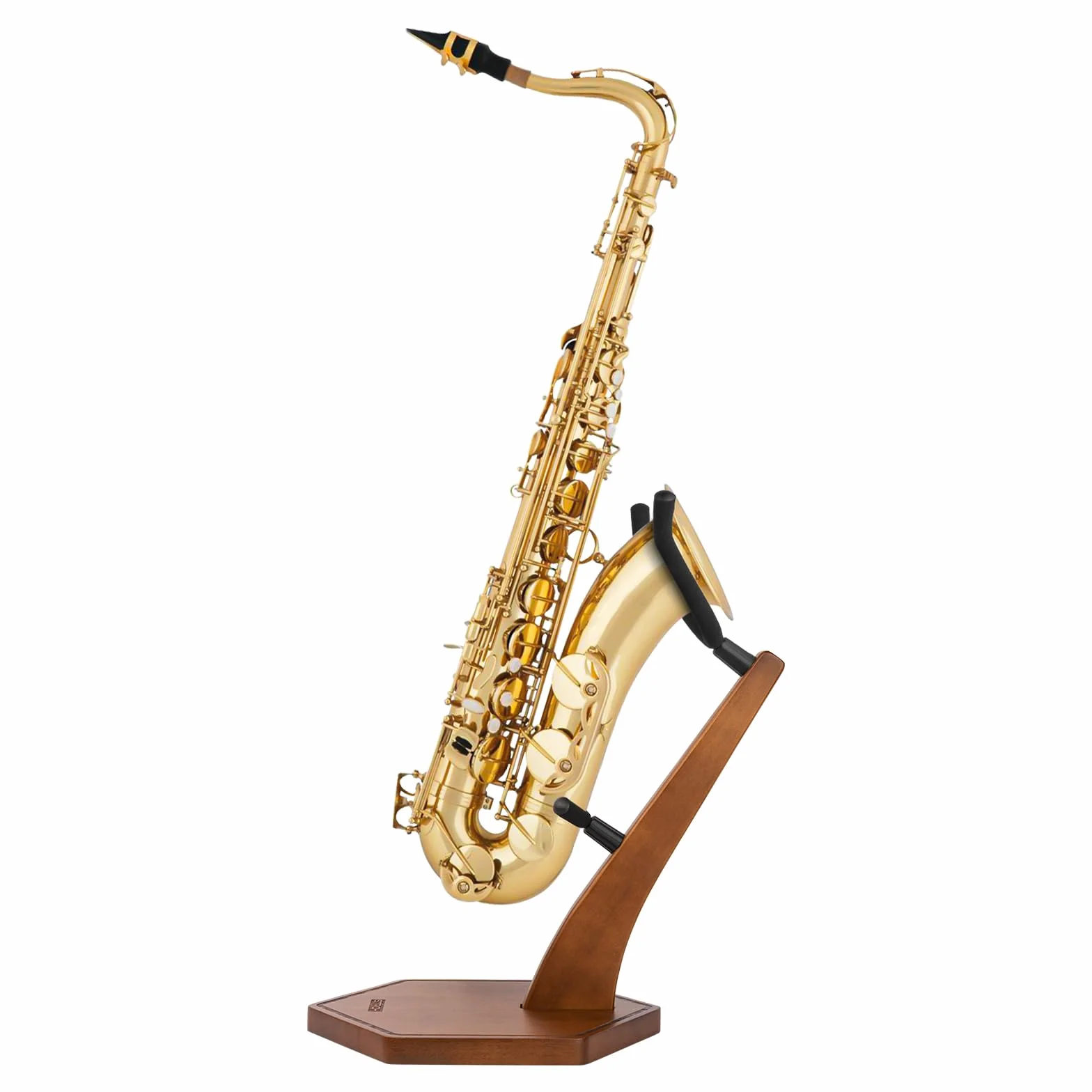 STRICH Holz-Saxophonständer für Alt-/Tenorsaxophon, Handgefertigter Massivholz-Bodenständer in Walnussfarbe Mit Schwerem, Beschwertem Sockel (FH-4, Sax)