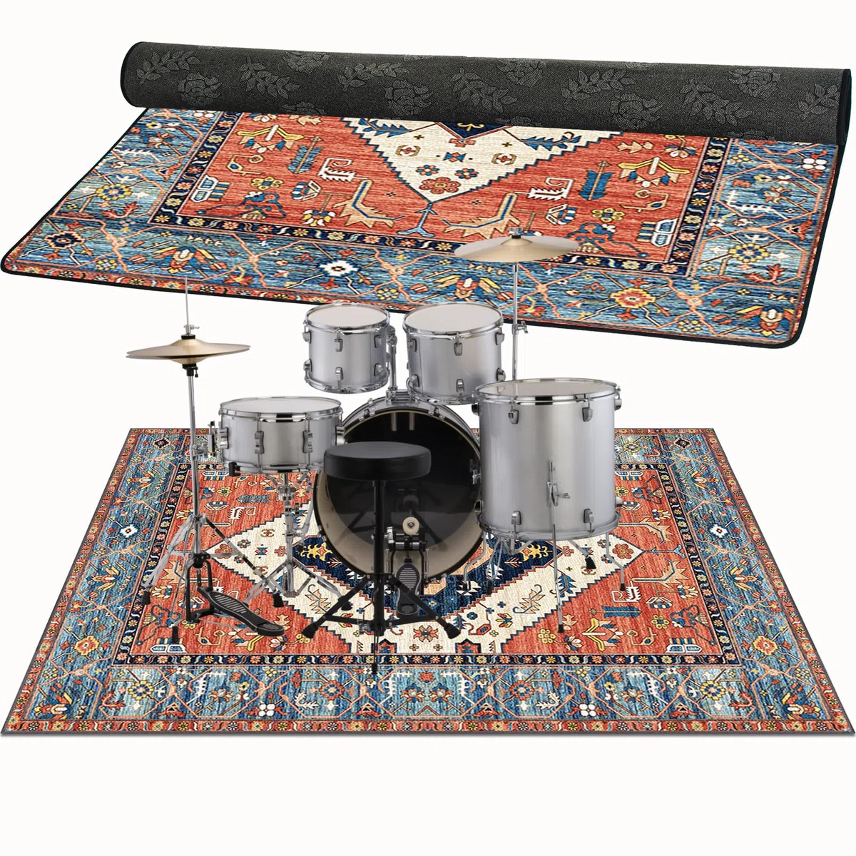 Schlagzeug Teppich rutschfeste Schallschutzmatte Groß Professioneller Trommel Teppiche 140 x 120 cm Drum Teppich Elektronisches Schlagzeug Antivibrationsmatten Schlagzeugteppich