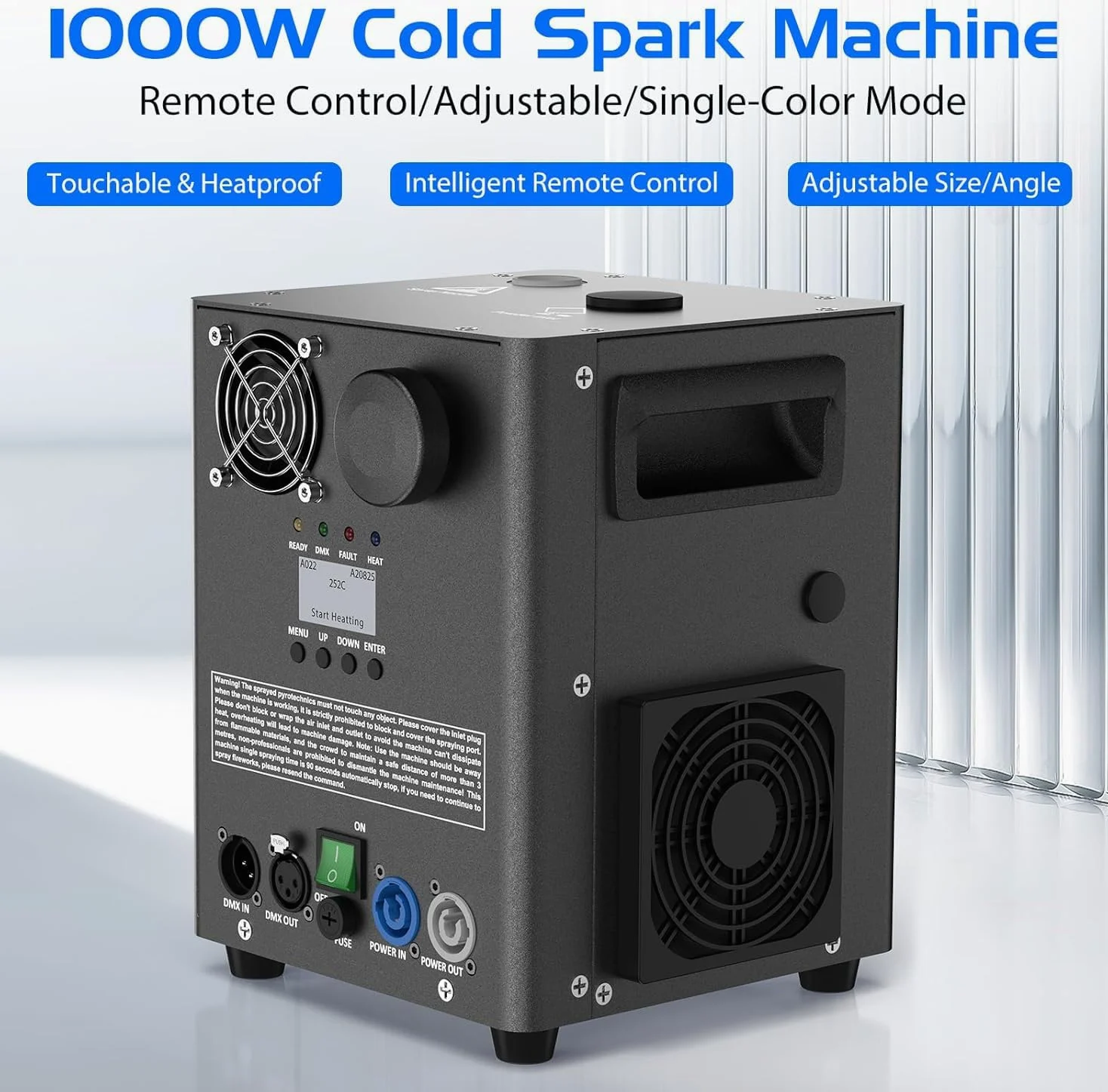 2PCS 1000W Schwarz Elektronisch Pyrotechnikmaschinen mit Flightcase, Bühne Spezialeffekt Ausrüstung mit d-mx512 & Kabellose Fernbedienung Funkenmaschine für Hochzeit Party Konzert Weihnachten