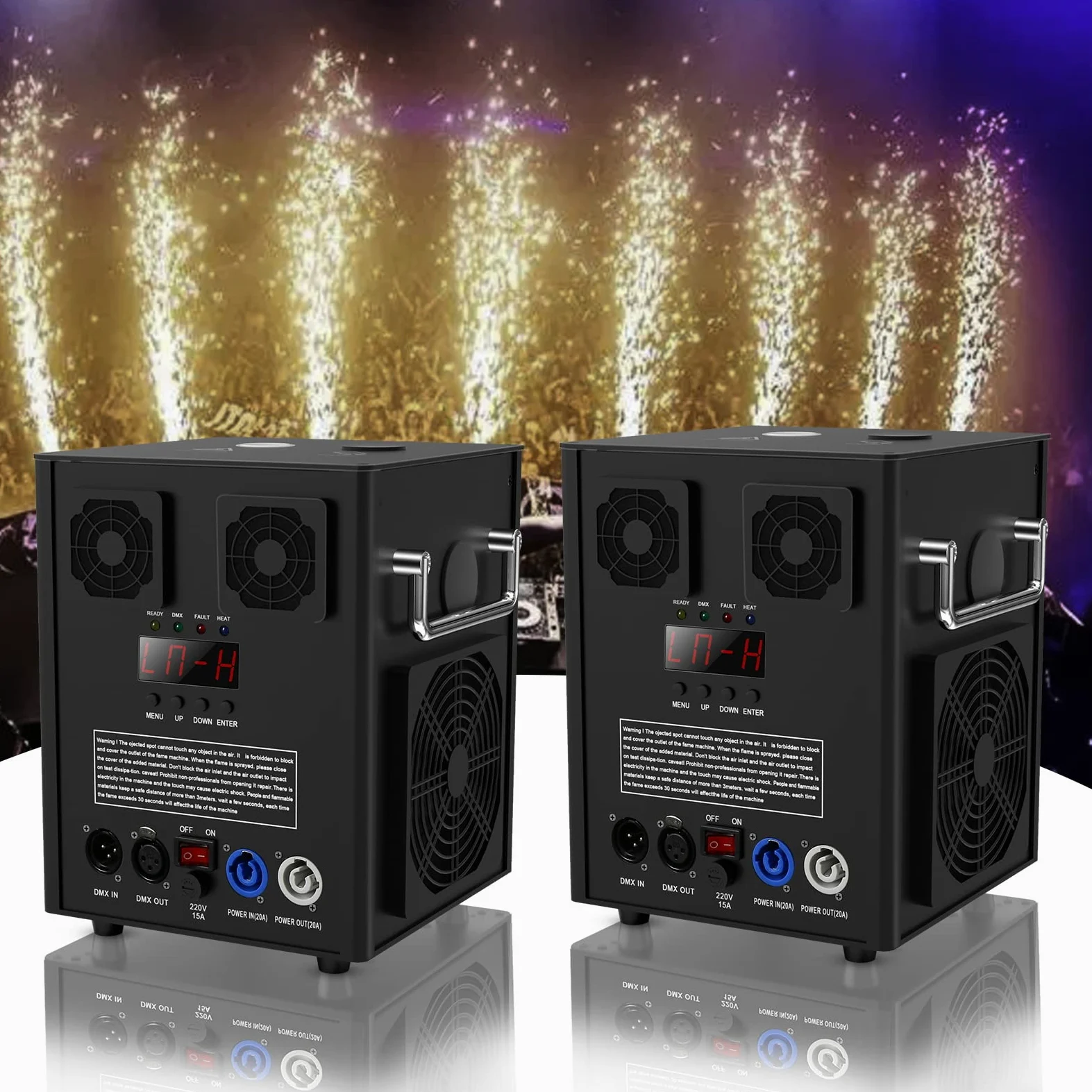 Pyrotechnikmaschinen, 2PC 700W DMX Cold Spark Maschine, Bühneneffekte Wunderkerze mit Fernbedienung für Partys Halloween Weihnachten Hochzeiten Sportveranstaltungen